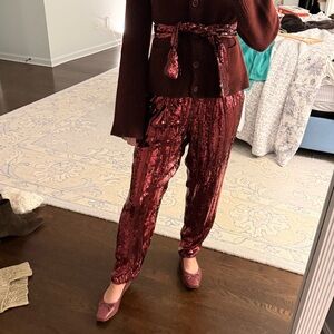 Sequin Burgundy Pants LaPointe